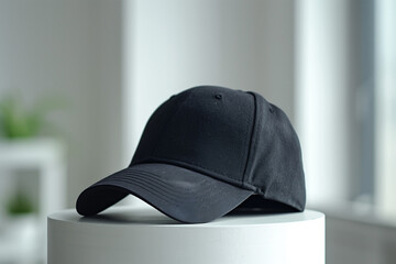 Black hat baseball cap on table 