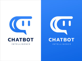 Obraz premium Chat Bot Artificial Intelligence Technology with Letter C Friendly Robotic face logo vector design concept. Robot Virtual Assistance logotype symbol for AI Technology, online support, automation, ui.