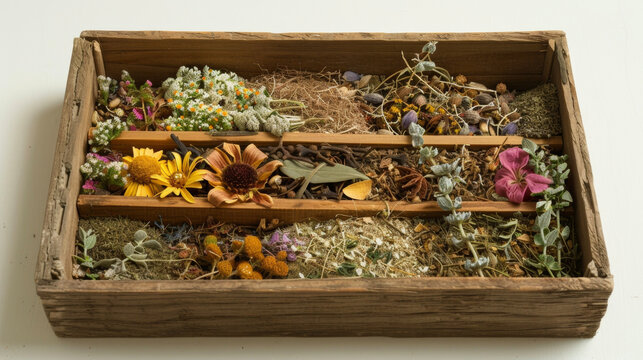 A detailed view of a traditional herbal foot soak believed to have detoxifying and healing properties and often used in conjunction with reflexology treatments.