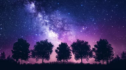 Fototapeten beautiful night sky  the Milky Way and the trees shot from under  © AhmadSoleh