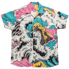 Vibrant Multicolored Patterned Short Sleeve Shirt Display, Representing Fashion and Style Diversity.