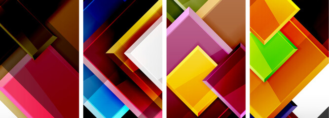 Color glass glossy square composition poster set for wallpaper, business card, cover, poster, banner, brochure, header, website