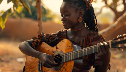 Girl plays the guitar.
