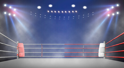 Empty boxing ring with for match in the stadium arena