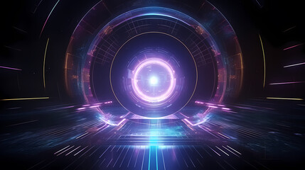 Obraz premium Futuristic blue technology interface with lighting effects