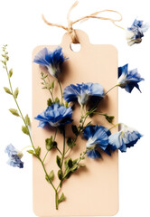  price tag with blue foral flower isolated on white or transparent background,transparency 
