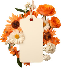 price tag with orange flower decoration isolated on white or transparent background,transparency 