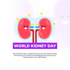 World Kidney Day graphic with kidneys and a globe on a white background. Promote kidney health awareness with this informative and engaging design