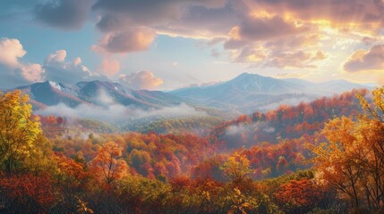 panorama of Blue Ridge Mountains with fall foliage 8k - Powered by Adobe
