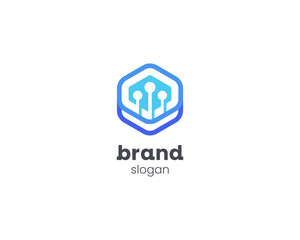 Creative hexagon with connection data logo
