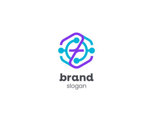 Creative hexagon with connection symbol