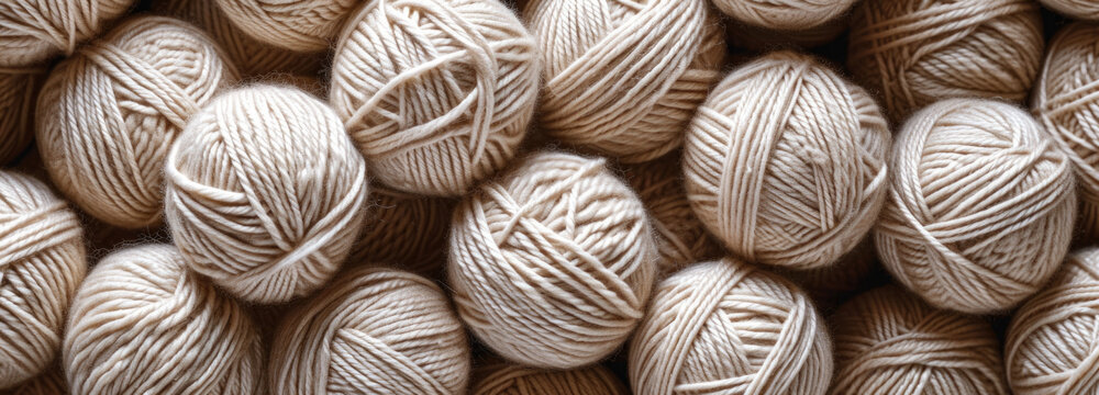 Stack of yarn balls in various beige colors