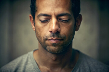 Obraz premium Close-up Portrait of Man Practicing Mindfulness Meditation 