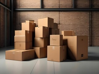 Industrial Storage: A Variety of Cardboard Boxes Stacked in a Messy Pile