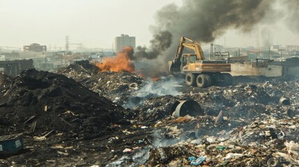 The sound of heavy machinery and the smell of burning waste fill the air around the plant.