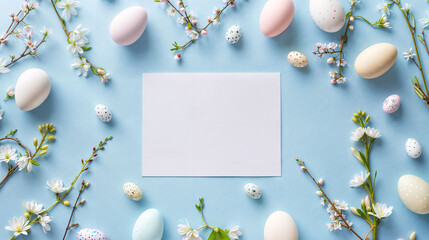 Naklejka na ściany i meble Happy Easter Card Frame Banner Cover Background with text Space for Greeting or Social media Post. Pascha Fest. Neo Art Cards E V 3 5