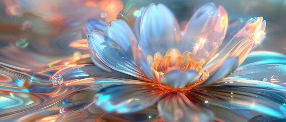 Obraz na płótnie Canvas Holographic Aura: Daisy petals exude a captivating aura with their holographic, glossy sheen, evoking a sense of enchantment.