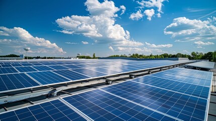 A rooftop covered in solar panels generating clean energy to power the plant and reduce its environmental impact.