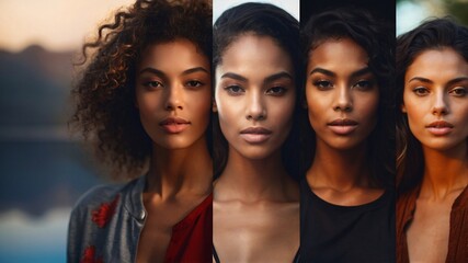 Obraz premium Portrait of diverse group of beautiful women with natural beauty and glowing smooth skin