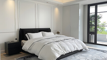 Minimalist bedroom with white tones.
