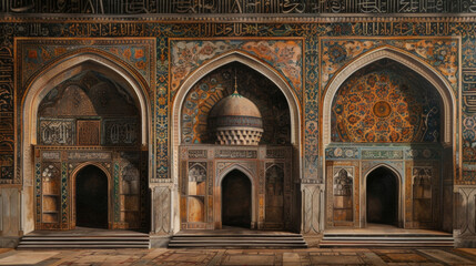 A time for prayer and supplication with mosques adorned in intricate patterns and intricate calligraphy.