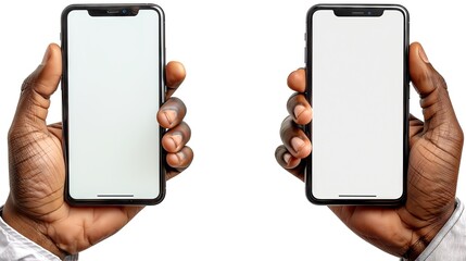 Hand holding a black smartphone with a blank screen