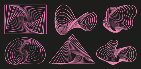 Set de texturas retro futuristas dibujadas a mano color rosado. Vector	