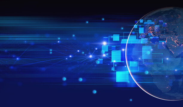 element of this images furnished by nasa, a earth global world with digital data internet and network ai robot, 2d illustration