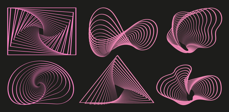 Set de texturas retro futuristas dibujadas a mano color rosado. Vector	