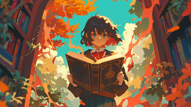 anime girl reading a cursed spell book
