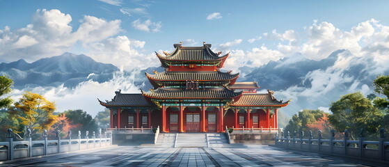 Majestic Temple of Heaven , a traditional Chinese building with a round blue roof, embodies ancient Asian religious architecture - obrazy, fototapety, plakaty