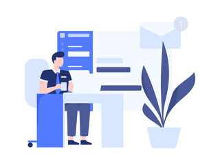 Flat vector illustration of business people operating work scene
