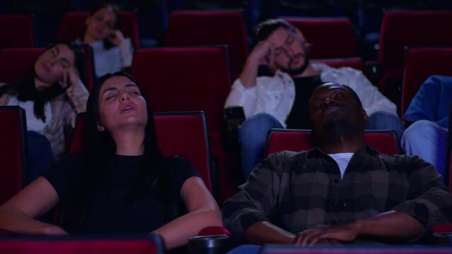 All the spectators fell asleep in the cinema, the sleeping spectators in the cinema, the most boring film made the spectators fall asleep right in the cinema hall. Refund the ticket.