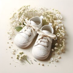 Cute baby shoes baby's breath flowers pastel design, suitable for baby shower cards