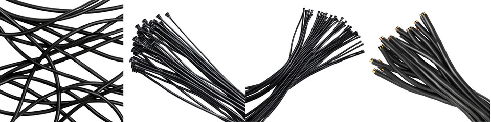 lack cables wires  Hyperrealistic Highly Detailed Isolated On Transparent Background Png File
