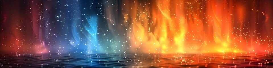 Colorful Aurora Borealis with Water and Fire Elements, To provide a stunning and unique background for creative graphic designs or presentation