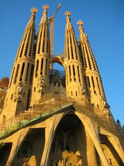 Sagrada Familia designed by architect Antonio Gaudi under the blue sky in Barcelona, Spain 