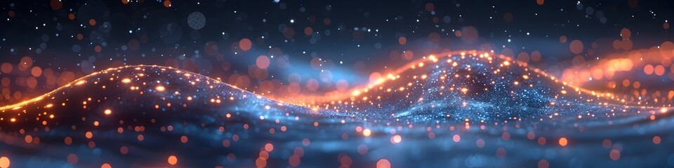 Digital Art of Glowing Particles Wave Symbolizing AI and Machine Learning in Big Data Visualization, To convey the concept of AI and machine learning