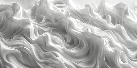 3D Wavy Fabric and Liquid Metal Abstract Design on White Background