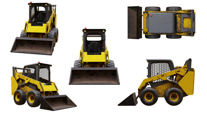 3D the bobcat vehicle and excavator, isolated on alpha matte, symbolize construction machinery,...