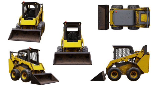 3D the bobcat vehicle and excavator, isolated on alpha matte, symbolize construction machinery, heavy equipment, and industrial vehicles included alpha.