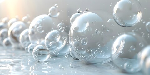 Array of Water Droplets and Silver Bubbles, This image can be used as a stock photo to represent...
