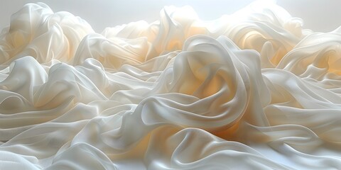 Ethereal White Silk Fabric in Soft Light, To convey a sense of delicate beauty and organic form through the use of flowing drapery and a soft color - obrazy, fototapety, plakaty