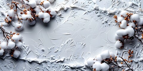 Elegant Winter Theme with Snow and Cotton Branches, To provide a high quality and detailed winter background for use in card or banner designs