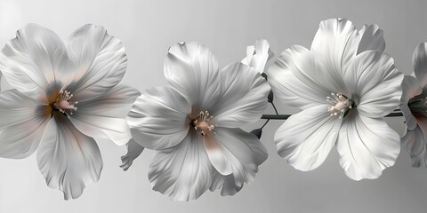 Elegant 3D White Mallow and Hibiscus Flowers on Neutral Gray Backdrop - Minimalistic High Definition Floral Arrangement