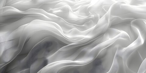 Ethereal Waves of White Silk on Monochrome Background - Digital Art