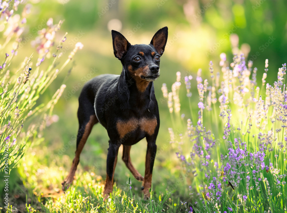 Poster miniature pinscher in nature