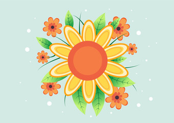 Cartoon illustration of vibrant blooming flowers in the summertime, accompanied by lush green leaves. colorful appearance and delightful mood. Ideal for cartoon artwork, vector illustrations