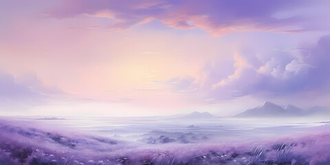 Soft lavender hues melt into the beige canvas, creating a tranquil scene reminiscent of a dreamy sunset.