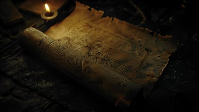 The intricate design of a rolled up scroll featuring a cryptic clue that will lead players to their next treasure.